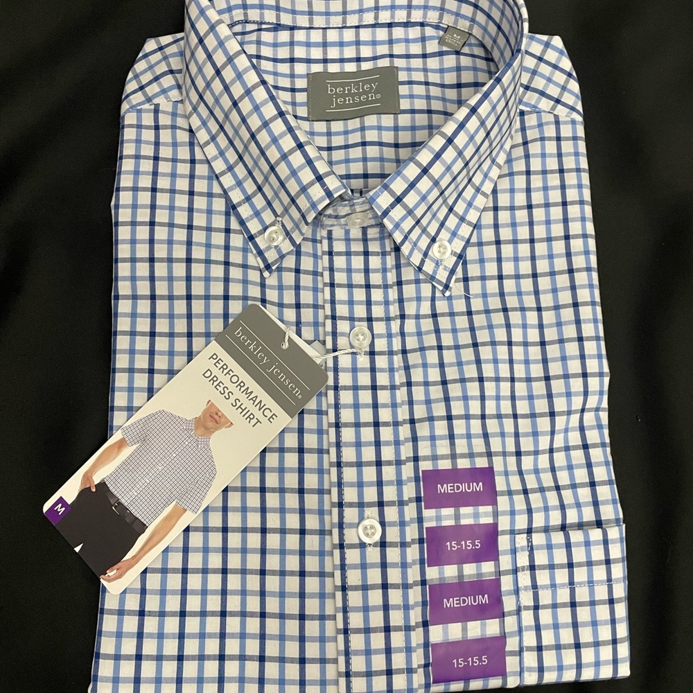 Berkley Jensen Blue Plaid Men's Dress Shirt